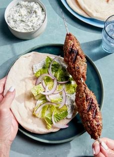 Spicy beef kebabs with tzatziki