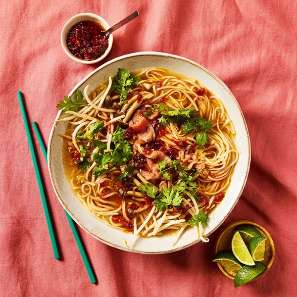 Spicy beef noodle soup with mushrooms (Bún riêu)