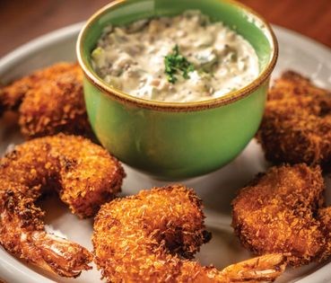 Spicy beer-battered shrimp with remoulade sauce