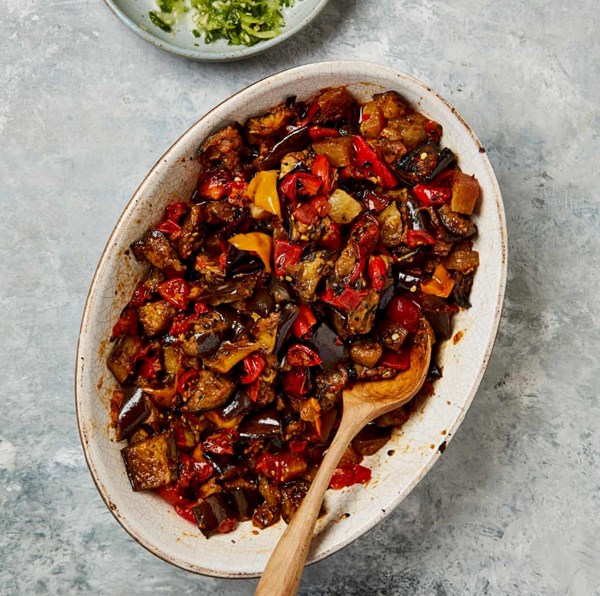 Spicy berbere ratatouille with coconut salsa