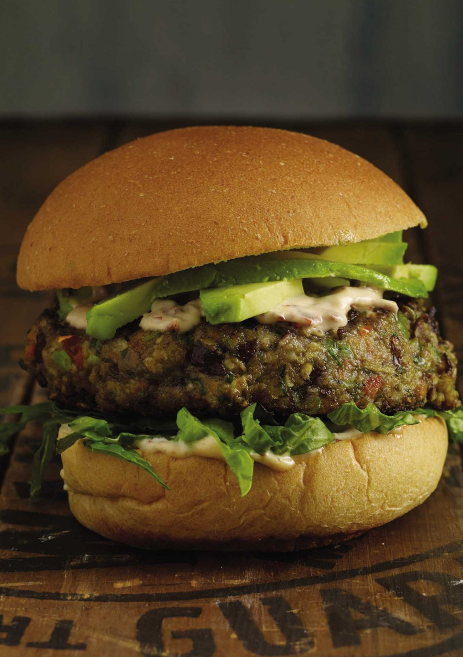 Spicy black bean burgers with chipotle mayo