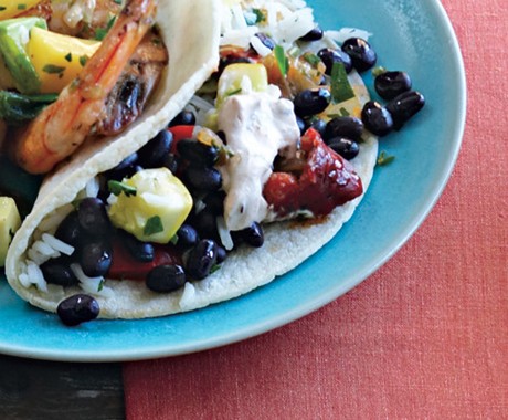 Spicy black beans with chorizo and chipotle cream