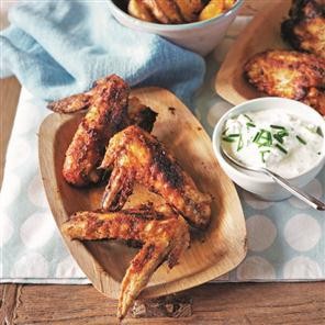 Spicy Buffalo wings with ranch dressing