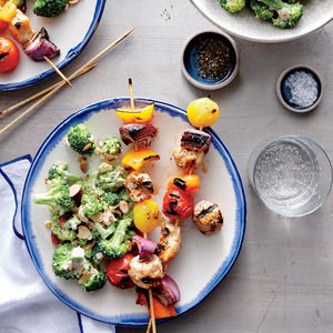 Spicy buttermilk chicken and vegetable kebabs