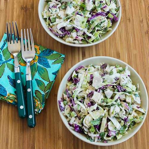 Spicy cabbage slaw with chicken and cilantro