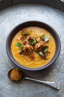 Spicy carrot and cardamom soup with carrot and cashew koftas