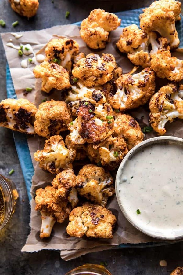 Spicy cauliflower cheese bites with tahini ranch