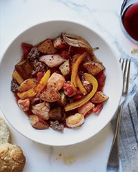 Spicy chicken-and-sausage hash