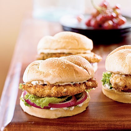 Spicy chicken sandwiches with cilantro-lime mayo