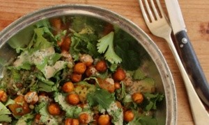 Spicy chickpea and avocado salad with tahini dressing