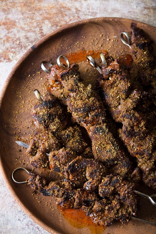 Spicy Chinese beef skewers (Niu rou chuan)