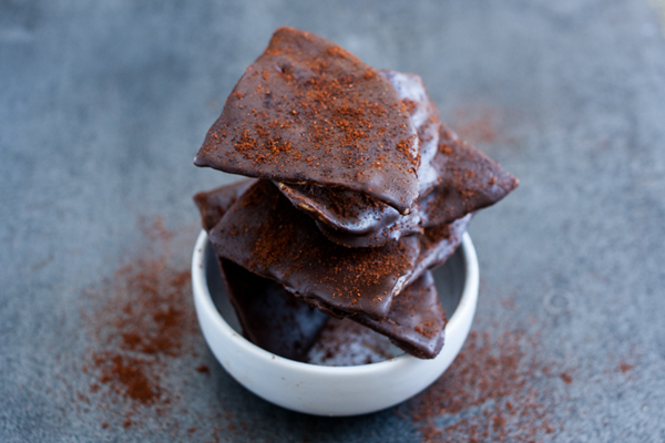 Spicy chocolate-covered tortilla chips