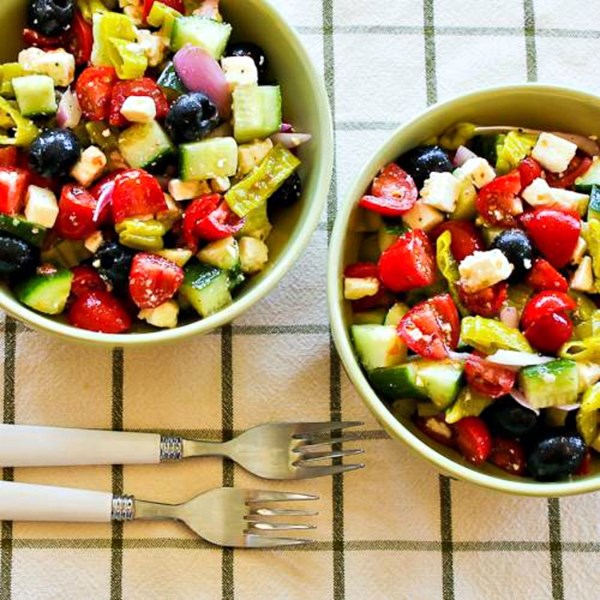 Spicy chopped Greek salad with peperoncini
