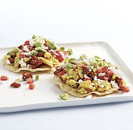 Spicy chorizo and egg tostadas
