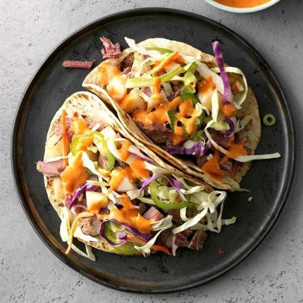Spicy corned beef tacos