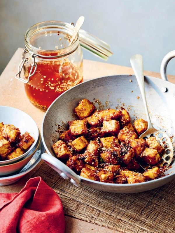 Spicy crispy tofu bites with Suzie's chilli oil