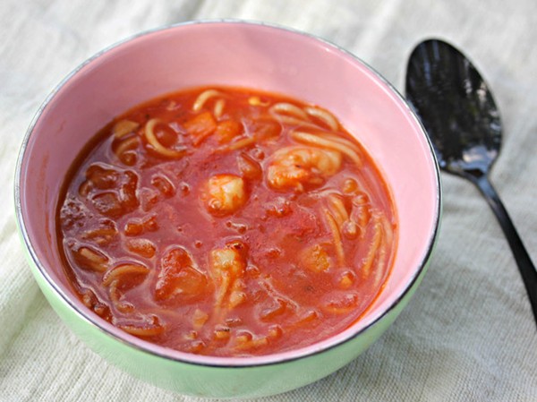 Spicy Cuban shrimp soup with noodles