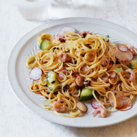 Spicy cucumber and shrimp noodle salad