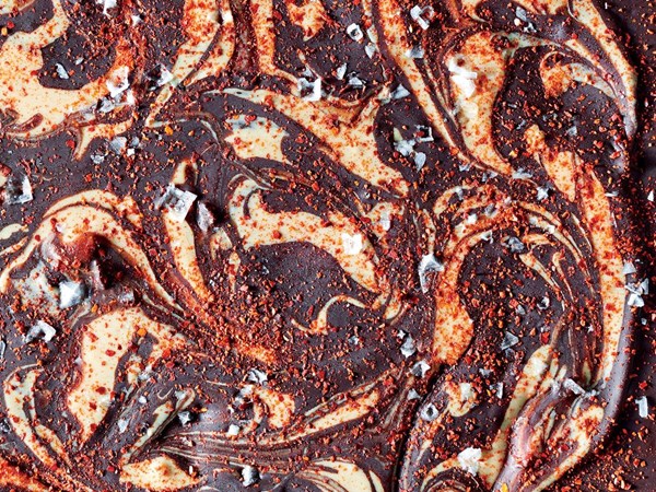 Spicy dark chocolate and tahini bark