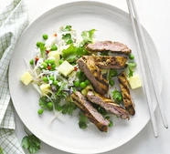 Spicy duck with sticky pineapple rice