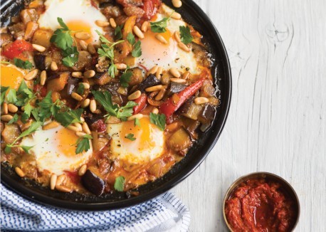 Spicy eggplant and egg tagine