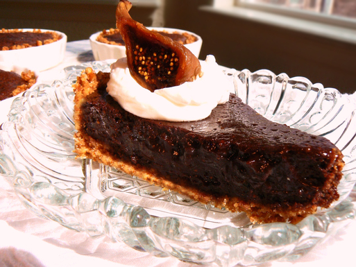 Spicy fig & chocolate tart with a walnut pretzel crust