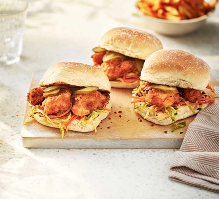 Spicy fish sandwiches with harissa slaw
