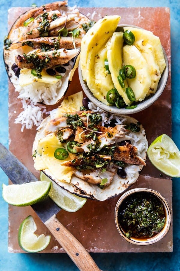 Spicy fish tacos with tequila lime pineapple