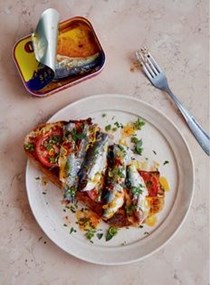Spicy, garlicky, lemony, herby sardines on toast