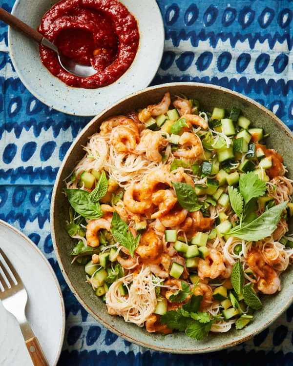 Spicy glass noodle and prawn salad