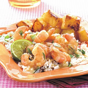 Spicy green curry-cilantro shrimp