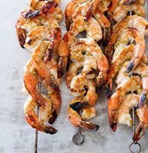 Spicy grilled red chile and ginger shrimp skewers