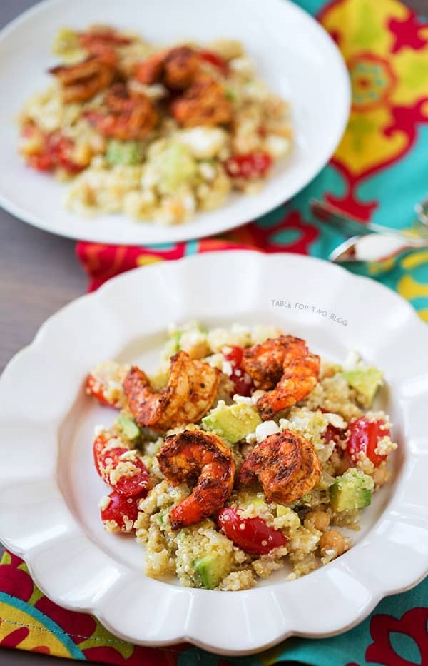 Spicy grilled shrimp with quinoa salad