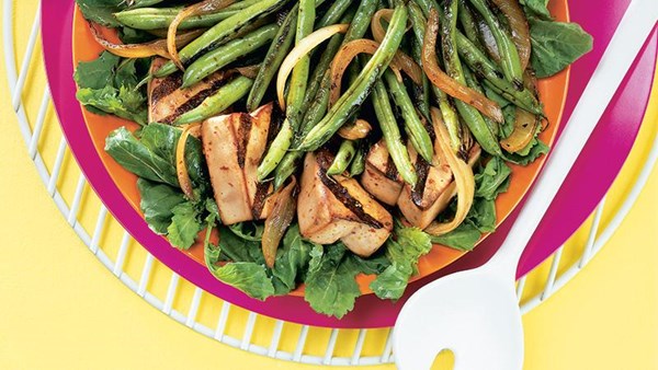 Spicy grilled tofu and green beans