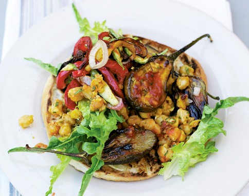 Spicy grilled vegetable rolls & chickpea salad