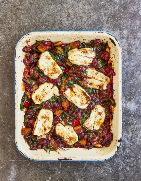Spicy halloumi bake