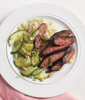 Spicy hoisin skirt steak with cucumber salad