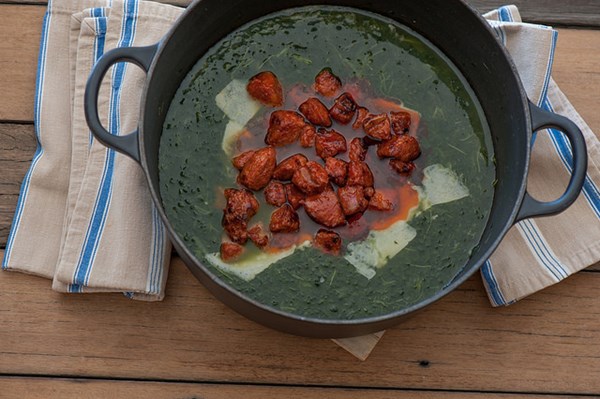 Spicy kale & chorizo soup