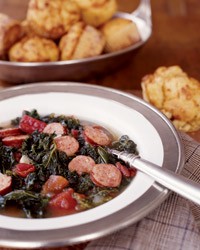 Spicy kale chowder with andouille sausage