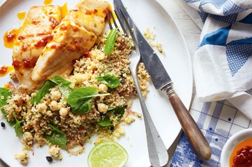 Spicy kingfish with caramelised onion couscous