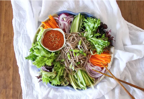 Spicy Korean buckwheat noodle salad 