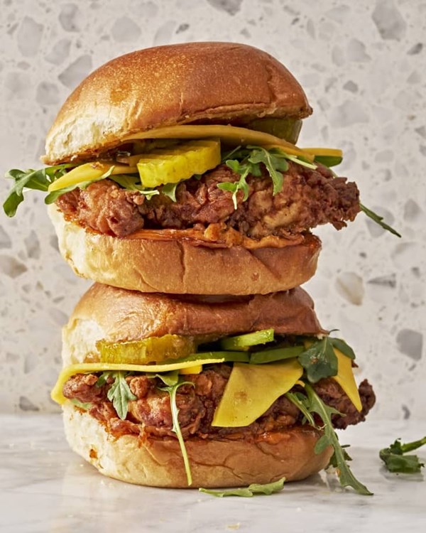 Spicy labneh fried chicken sandwich