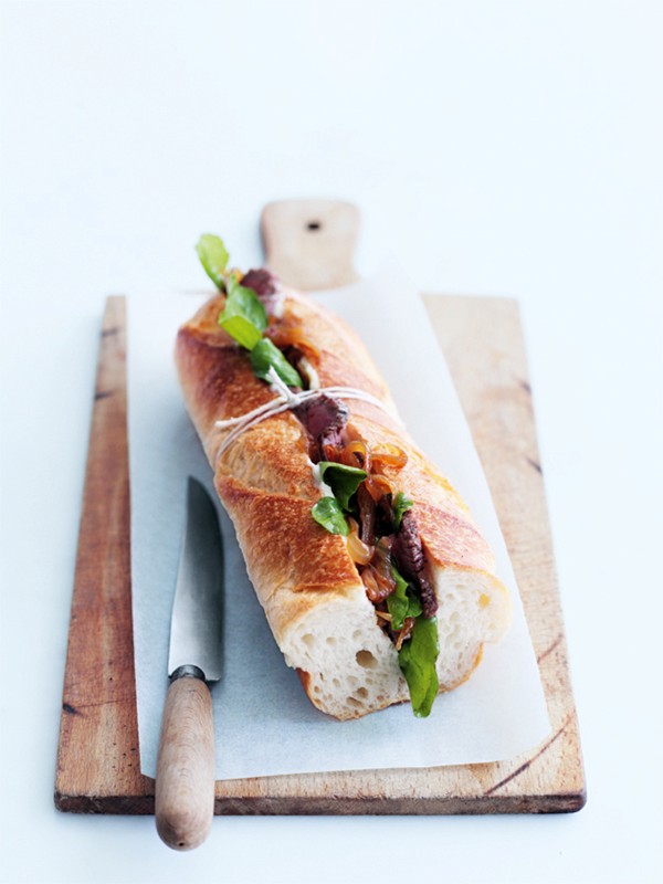 Spicy lamb and caramelised onion baguette