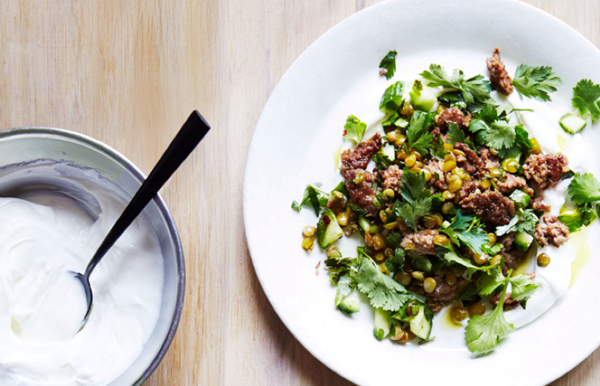 Spicy lamb and lentils with herbs