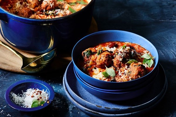 Spicy lamb, cavolo nero and risoni soup