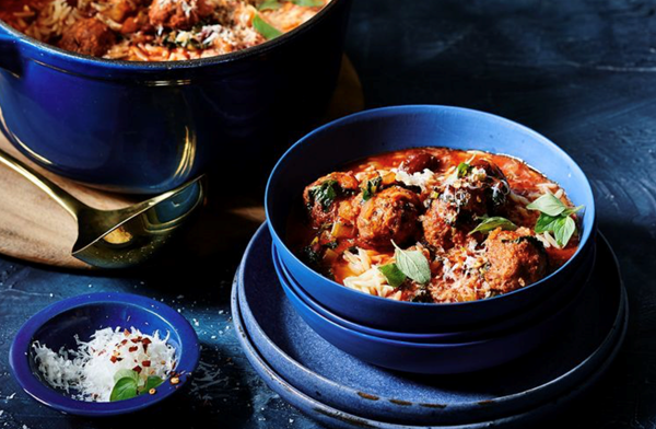 Spicy lamb, cavolo nero and risoni soup