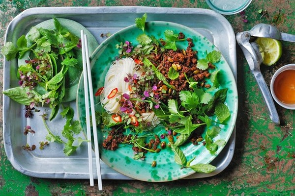 Spicy lamb larb with vermicelli & herb salad