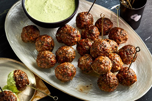 Spicy lamb meatballs with green goddess dip