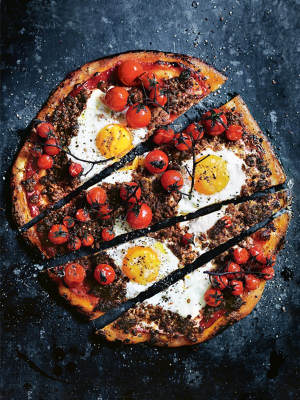 Spicy lamb pizza with vine-ripened tomatoes