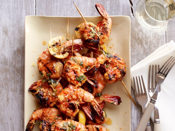 Spicy lemon shrimp skewers